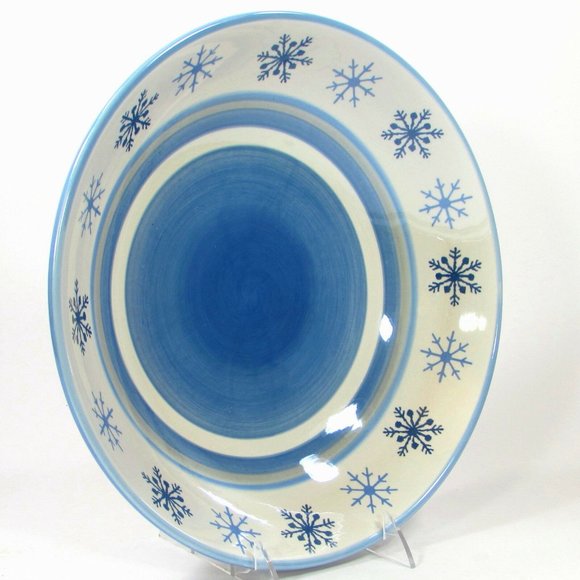 RARE! St. Nicholas Square WINTER FROST 12.5" Round 2.5Qt Serving Bowl Blue Snowf - Picture 5 of 6